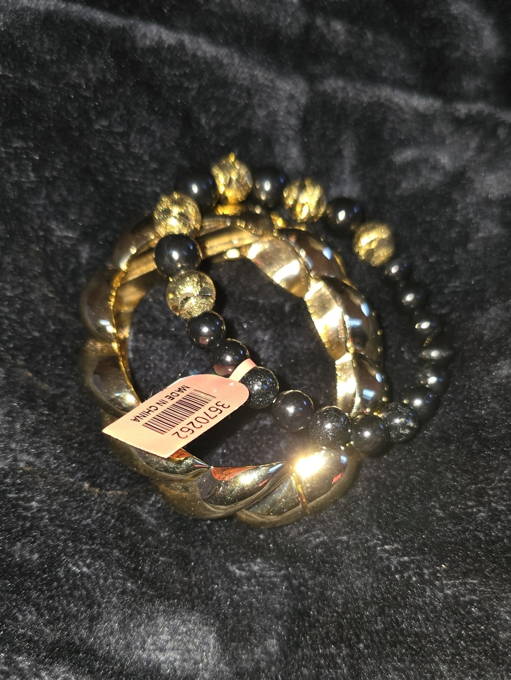 Gold and Black Beaded Stretch Bracelet Set - Women Jewelry